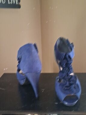 Candie's Blue Ruffle Peep-Toe High Heels